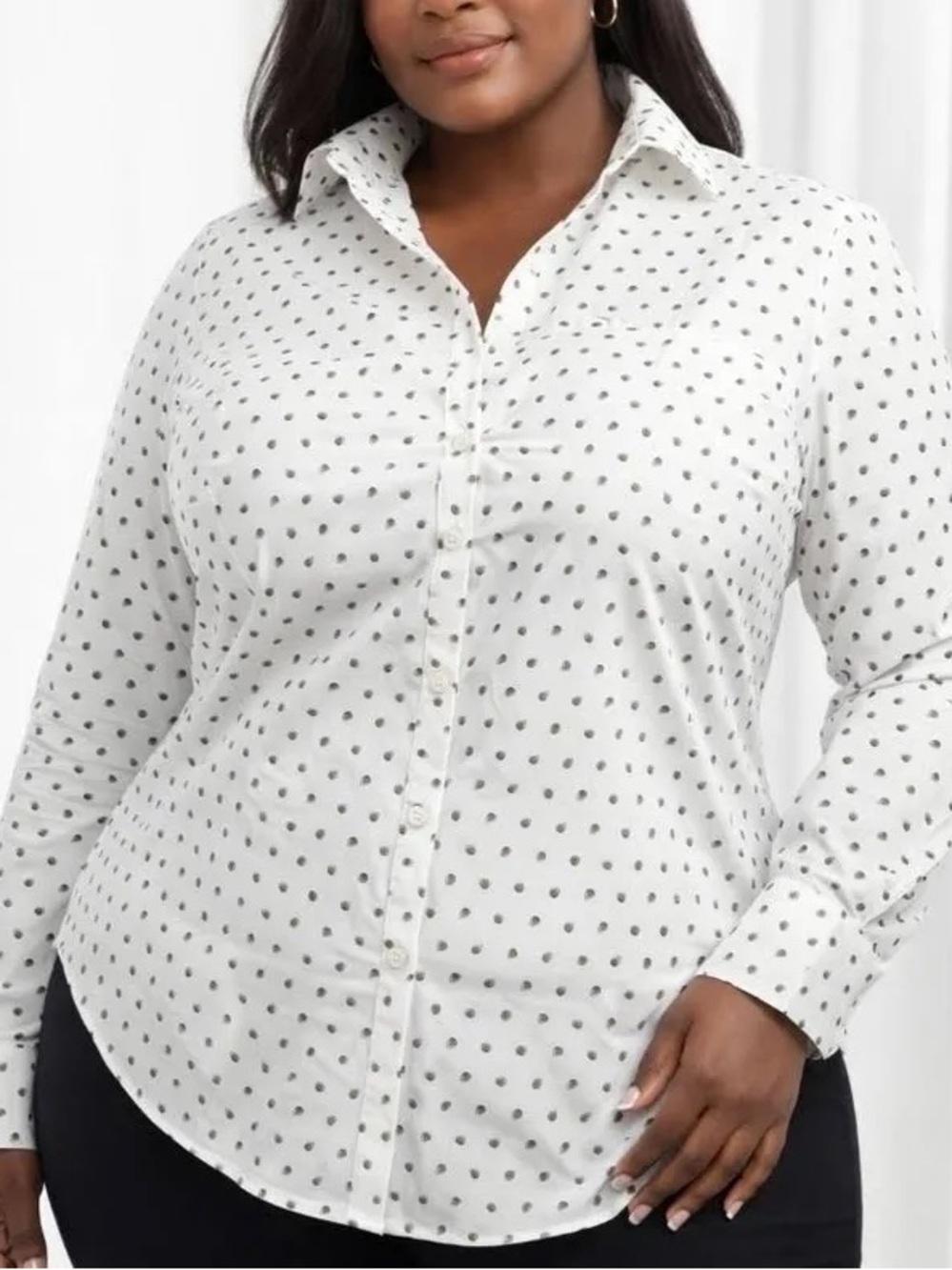 Lands End No Iron Supima Polka Dot Long Sleeve Shirt